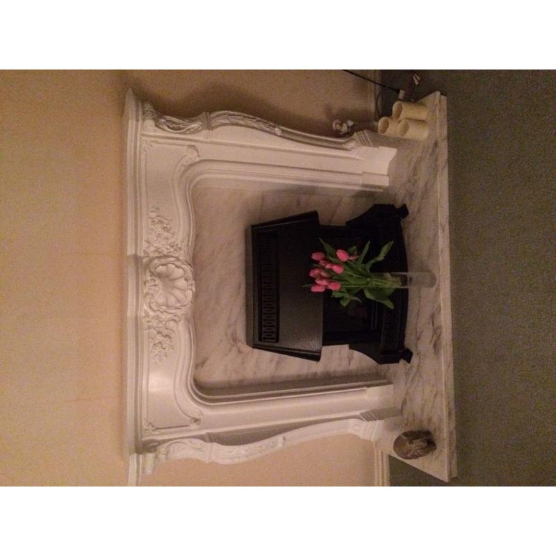 Adam style white fire surround with marble back and base