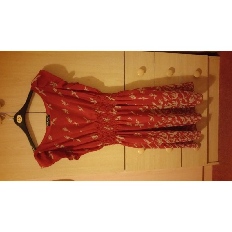 Red bird print dress. UK size 12.