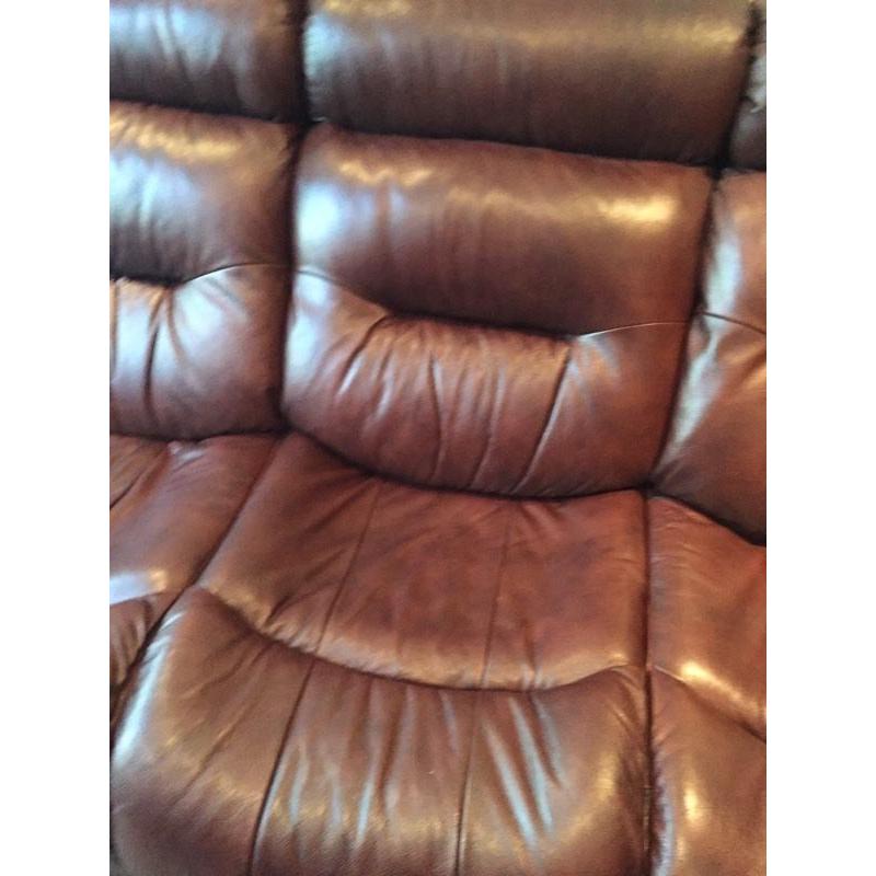 Brown Leather 3 Seater Recliner