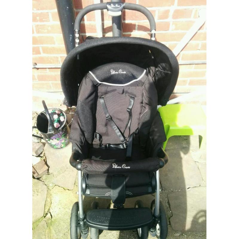 Black silver cross pram