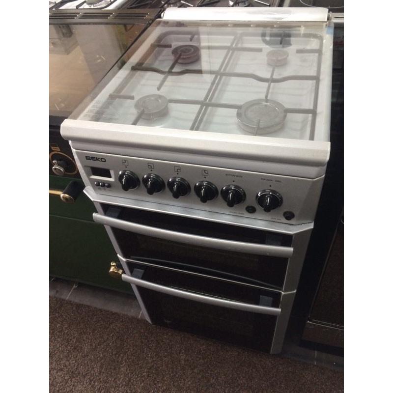 Silver beko 50cm gas cooker grill & double oven good condition with guarantee