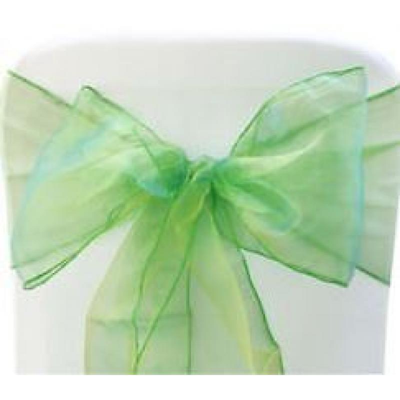 50 Heather Green Used Organza Sashes Chair Cover Bow Sash WIDER FULLER BOWS Wedding Party