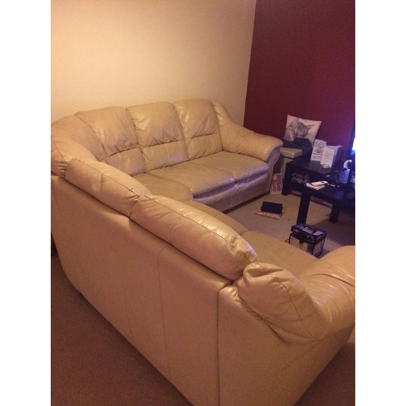 Cream Leather Corner Sofa