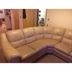 Cream Leather Corner Sofa