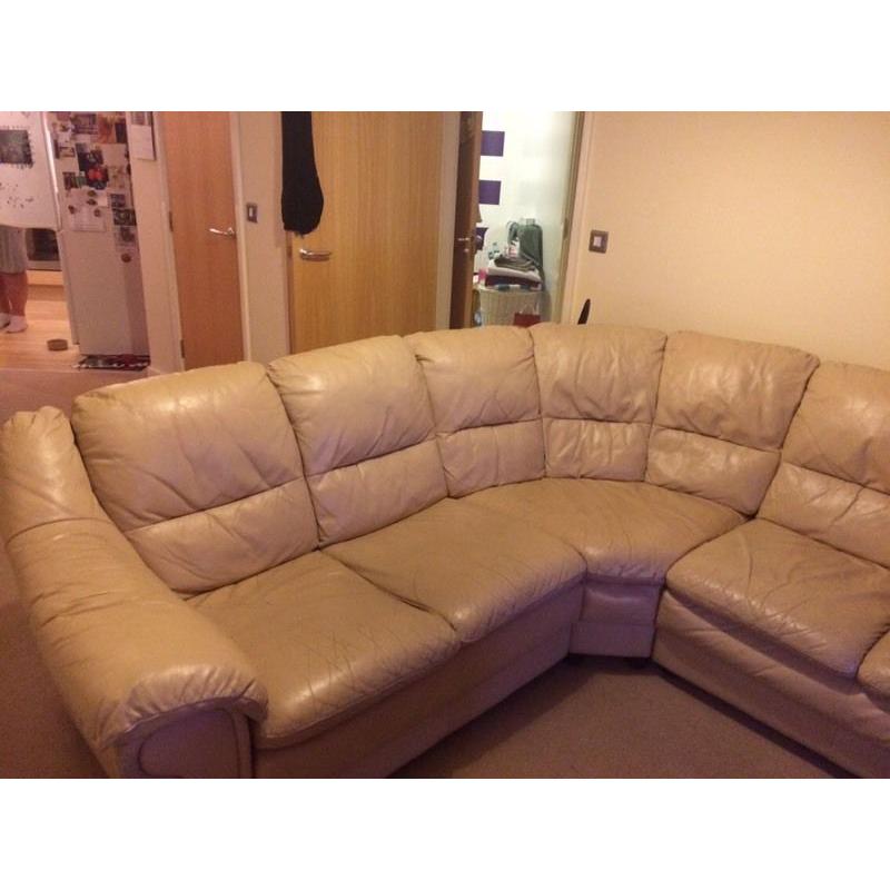 Cream Leather Corner Sofa