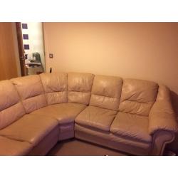 Cream Leather Corner Sofa