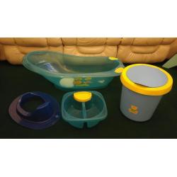 Baby bath, top n tail bowl, toilet seat and bin