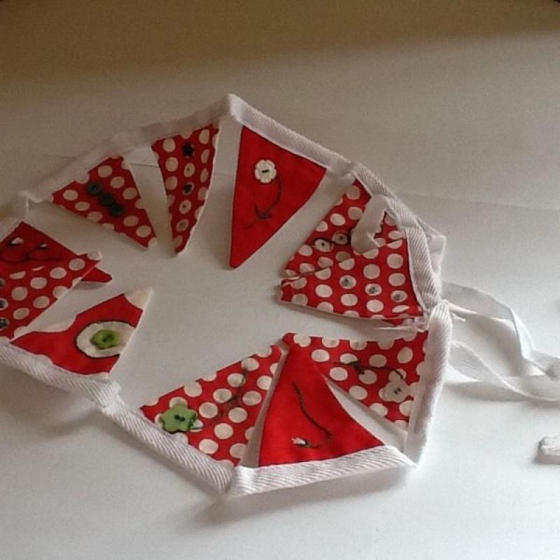 Dainty well finished hand made bunting - Red polka dots