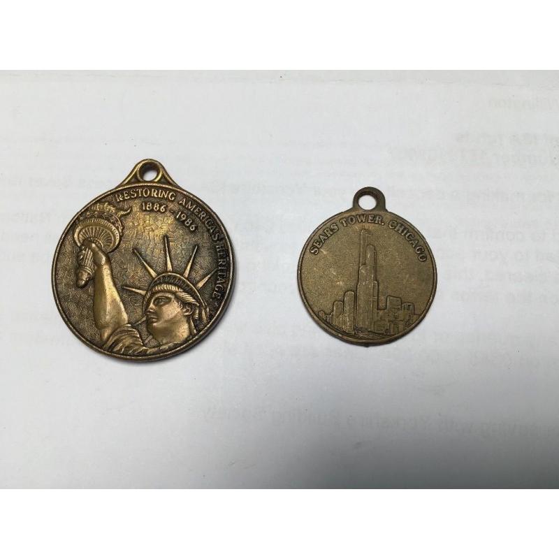 STATUE OF LIBERTY CENTENNIAL 1886 1986 MEDAL and a Sears Tower medal