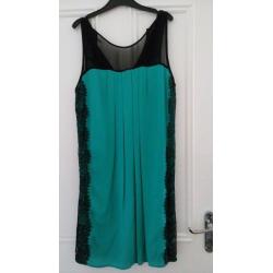 Green Biba Dress with black lace trim size 10