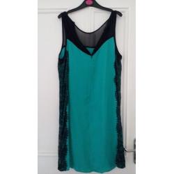 Green Biba Dress with black lace trim size 10