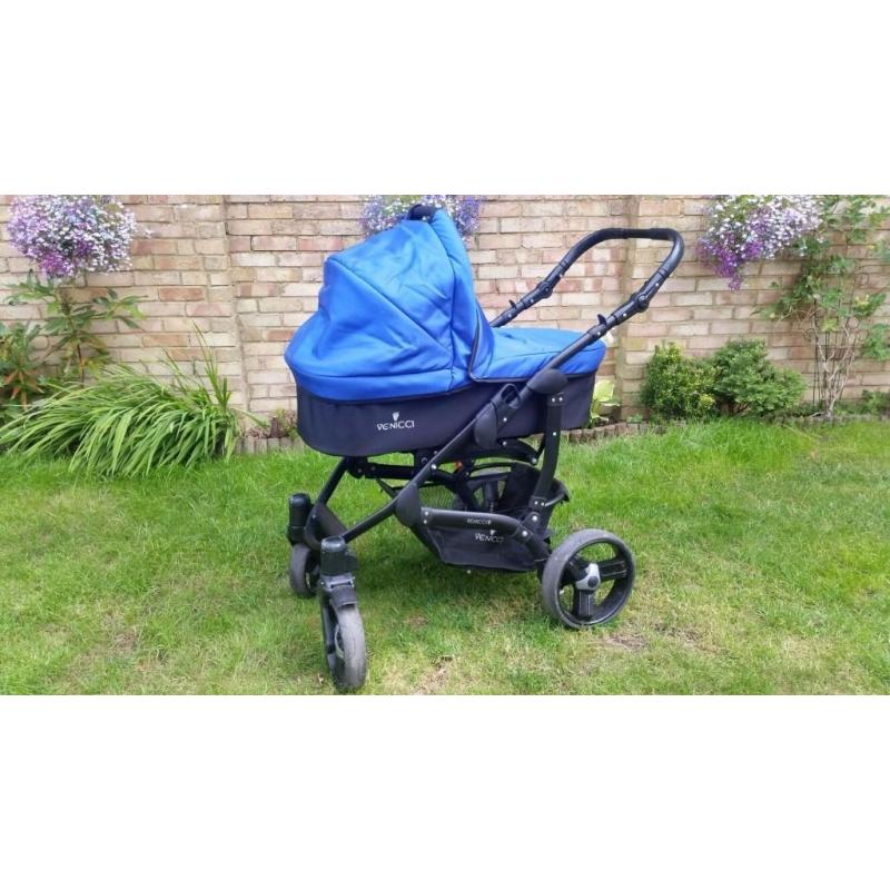 Chelsea/royal blue 3 in 1 pushchair, pram baby seat travel system