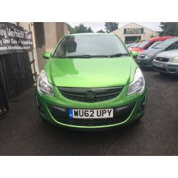 Vauxhall Corsa 1.2 Petrol 2012 Green Hatchback Low Mileage 12 Months MOT 3 Door