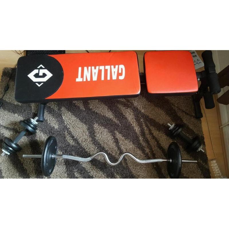 Gallant weight bench with 40kg cast iron weights dumbells and ez close grip bar