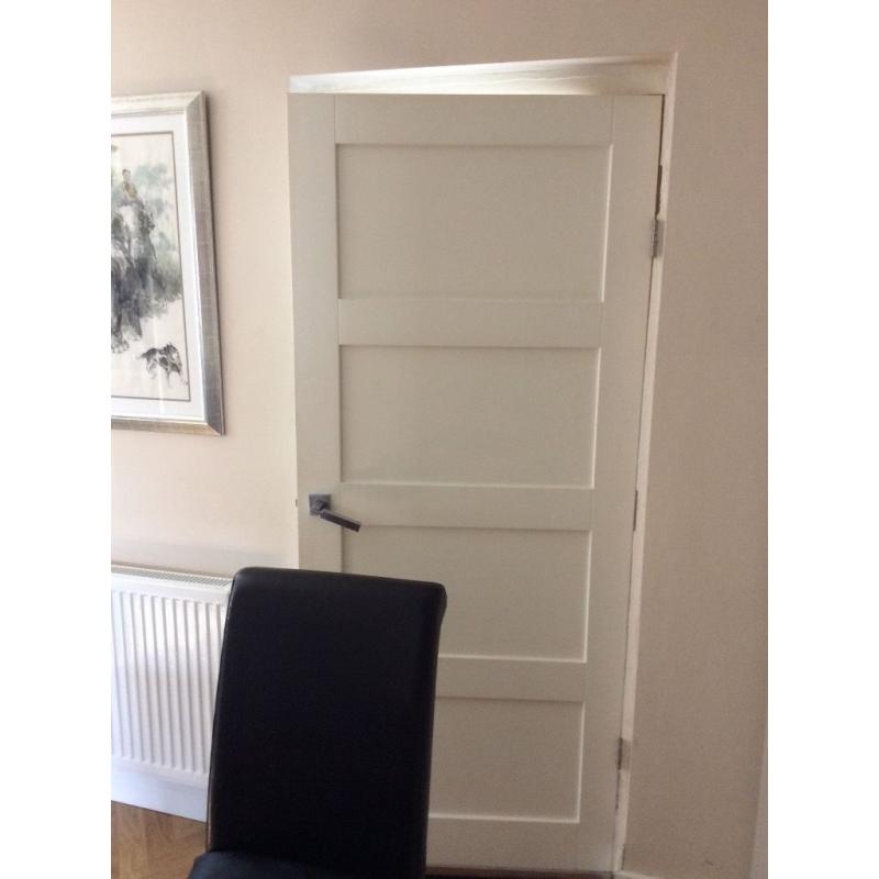 3 internal doors, 2 X 4 panelled and 1 X glass panelled - no handles or hinges