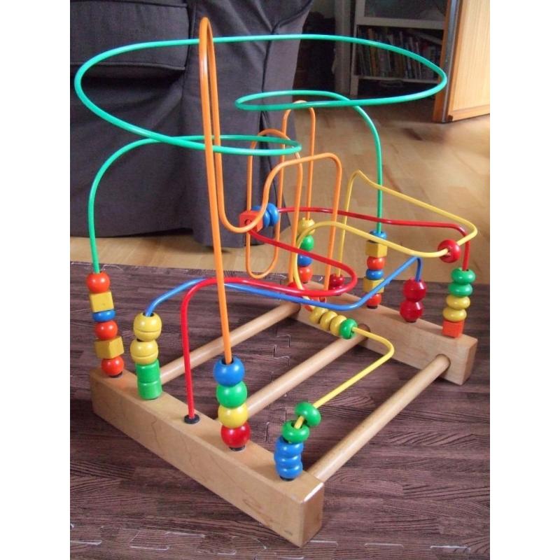 Wooden Bead Maze Bead roller coaster Large Tall H43xW38xD30cm Abacus Motor Training Counting Educat