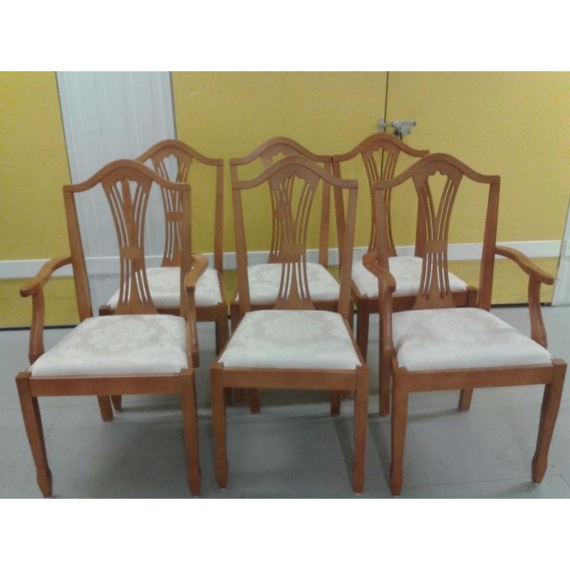6 dining chairs,Yew wood,carved back,clean cushion,stable,2 carvers
