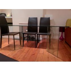 Modern Glass Dining Table with 4 x High Back Brown Chairs