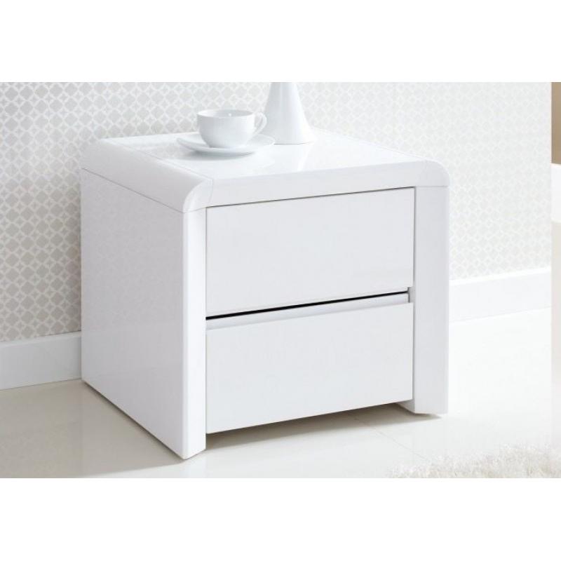 New in box Sleep Sanctuary Ice White High Gloss 2 Drawer Bedside Table Cabinet