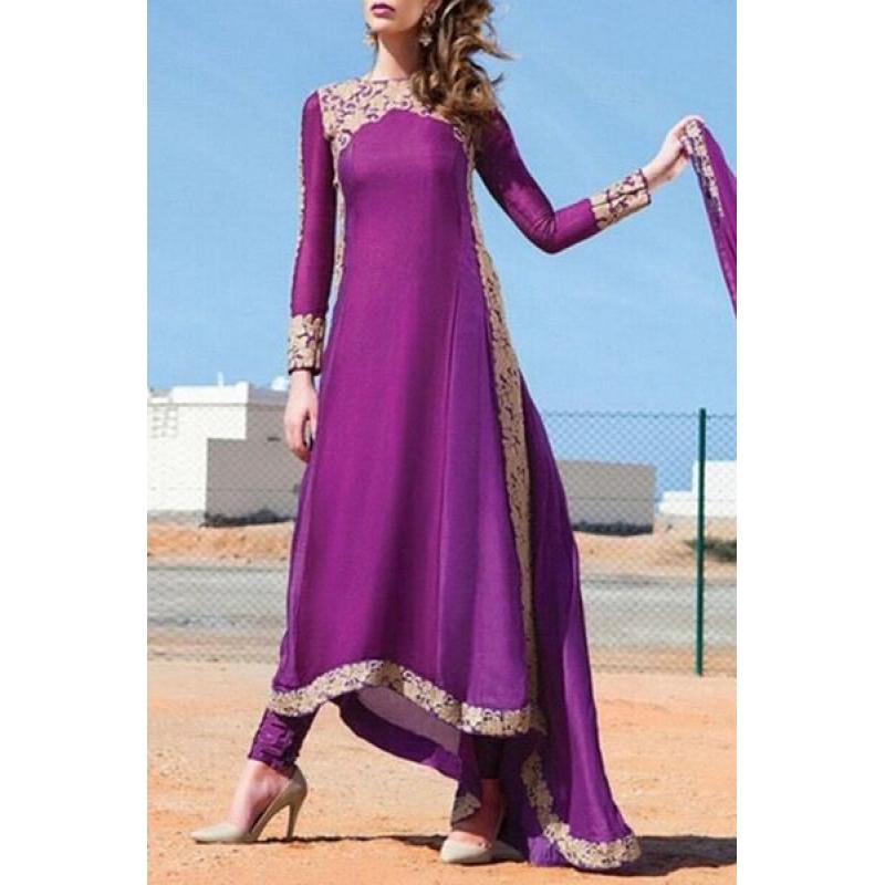 Zaful Long Sleeve High Low Purple Dress (PURPLE)