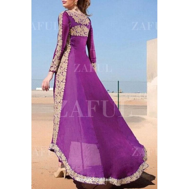 Zaful Long Sleeve High Low Purple Dress (PURPLE)