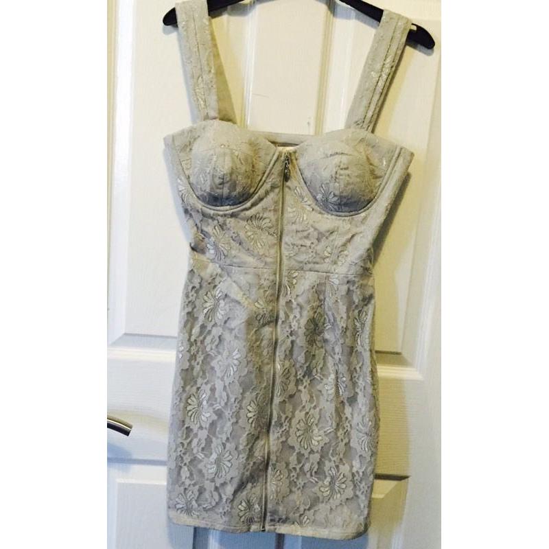 Lipsy London mini grey lace dress in size 8 New Zara style ASOS Chanel LV