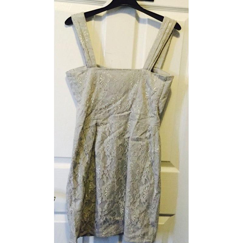 Lipsy London mini grey lace dress in size 8 New Zara style ASOS Chanel LV