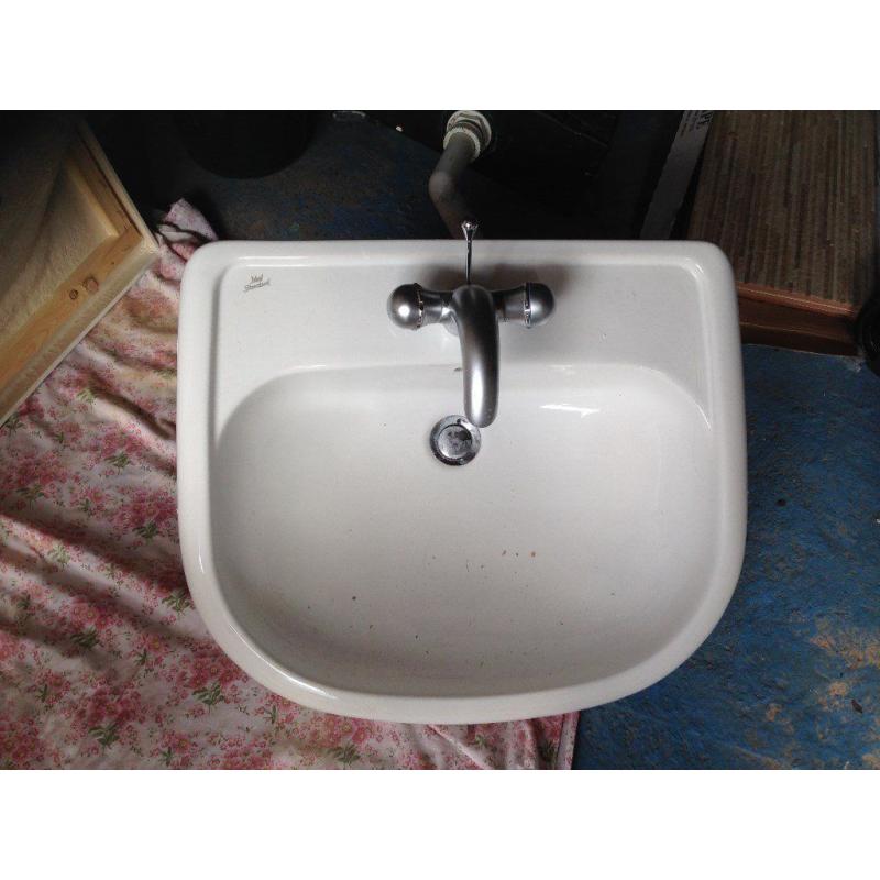 Bathroom Sink Basin, White Porcelain, marked 'Ideal Standard'