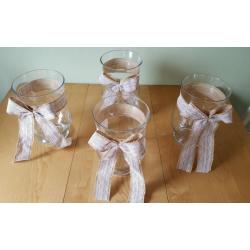 Hurricane vases x 4 with Hessian Bows - Wedding