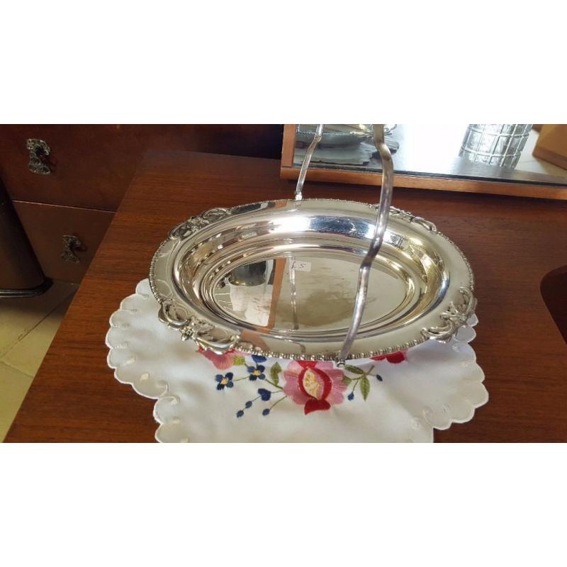 Deep Silver Dish with Handle