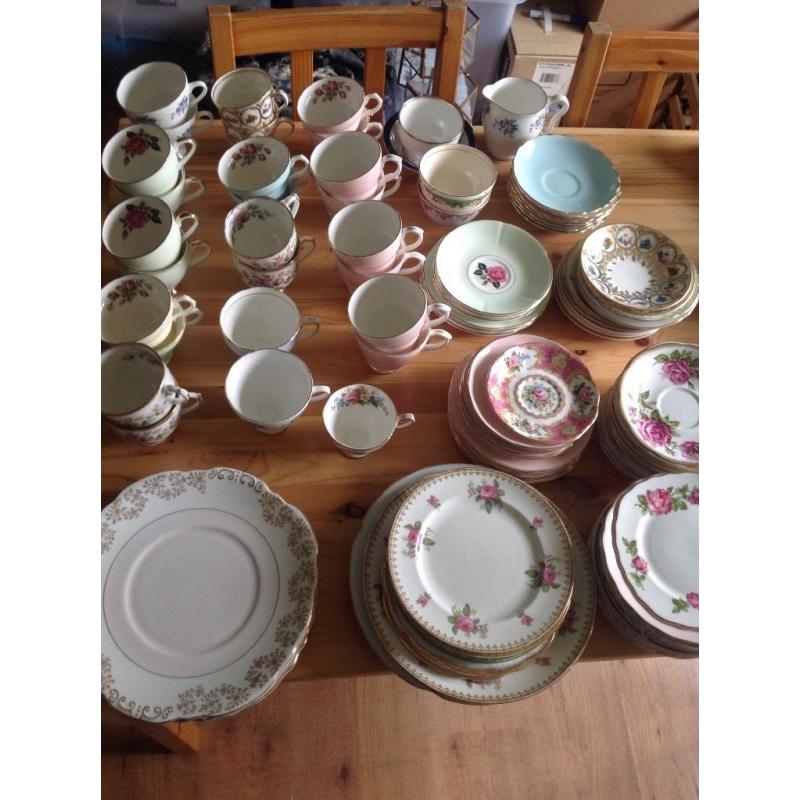 Pretty Vintage mixed teacups saucers and plates