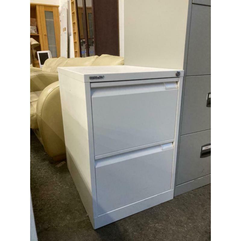 Two drawer metal filing cabinet white